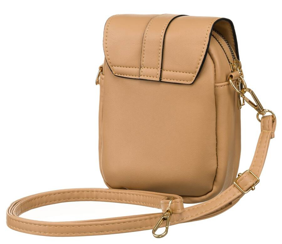 Mini torebka damska ze skóry ekologicznej w brązowym kolorze zawieszona na doczepianym pasku - Rovicky - obrazek 4