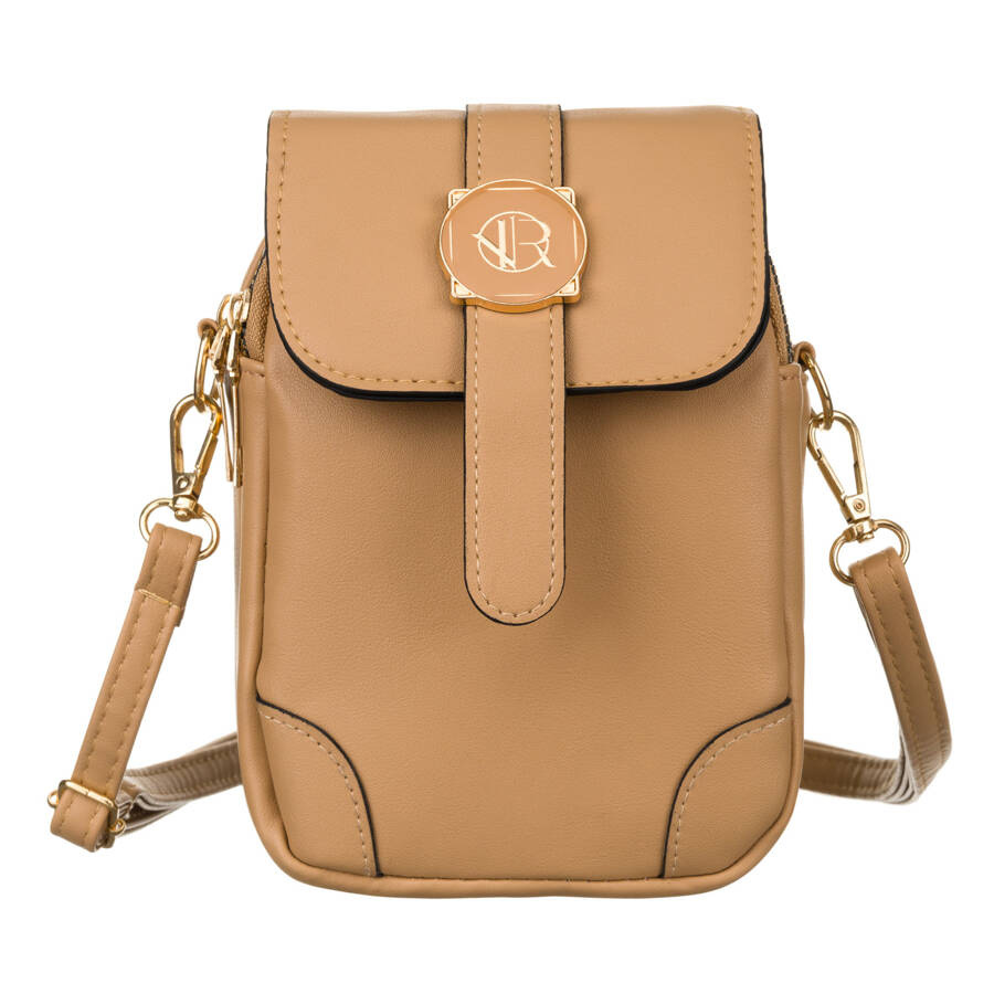 Mini torebka damska ze skóry ekologicznej w brązowym kolorze zawieszona na doczepianym pasku - Rovicky - obrazek 2