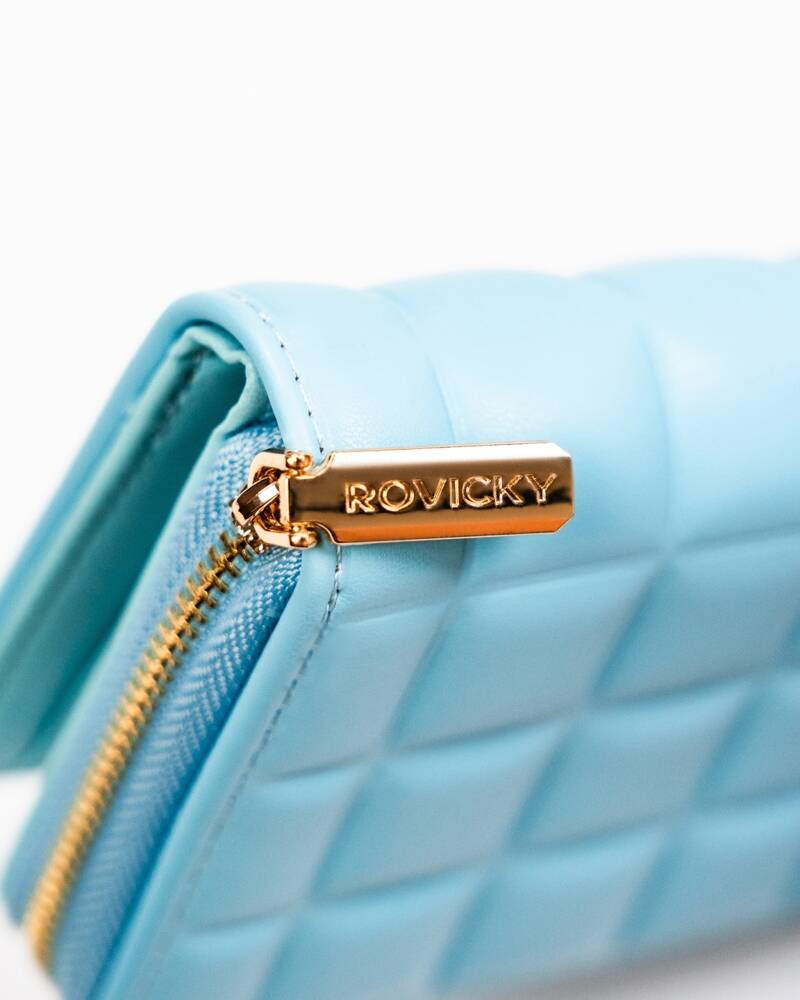 Pojemny portfel damski w kolorze błękitnym zamykany zatrzaskiem i suwakiem - Rovicky - obrazek 9