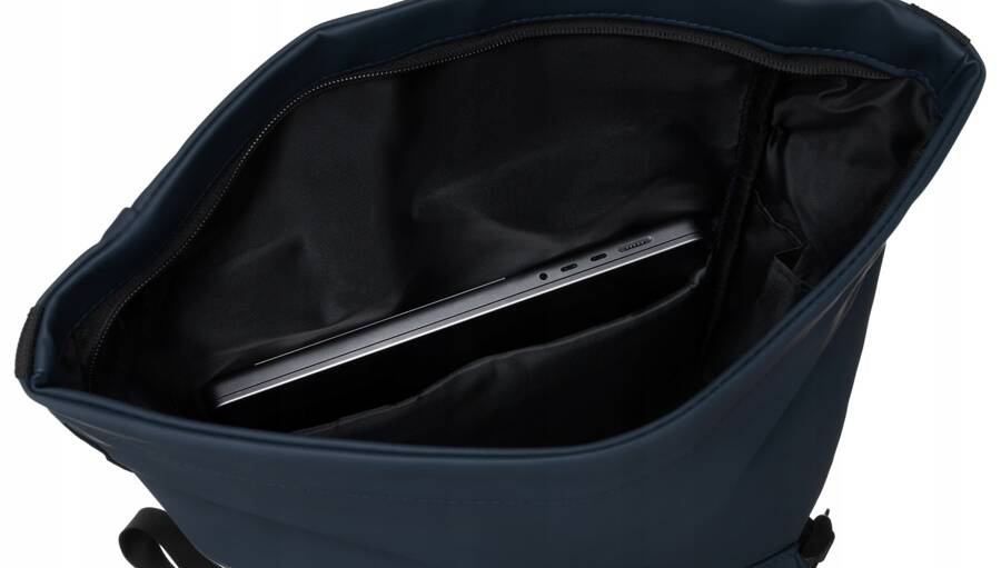 Miejski, pojemny plecak typu roll-top w granatowym kolorze z zewnętrzną kieszenią na suwak - Peterson - obrazek 8