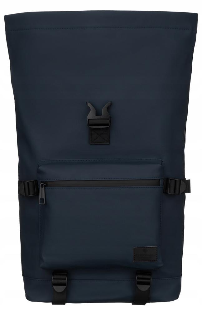 Miejski, pojemny plecak typu roll-top w granatowym kolorze z zewnętrzną kieszenią na suwak - Peterson - obrazek 4
