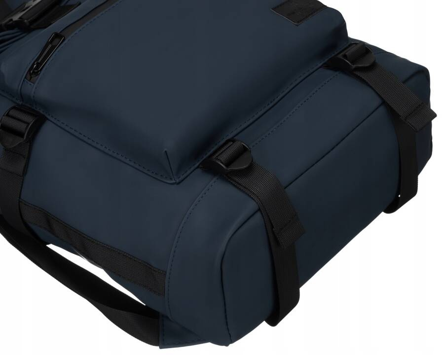 Miejski, pojemny plecak typu roll-top w granatowym kolorze z zewnętrzną kieszenią na suwak - Peterson - obrazek 13