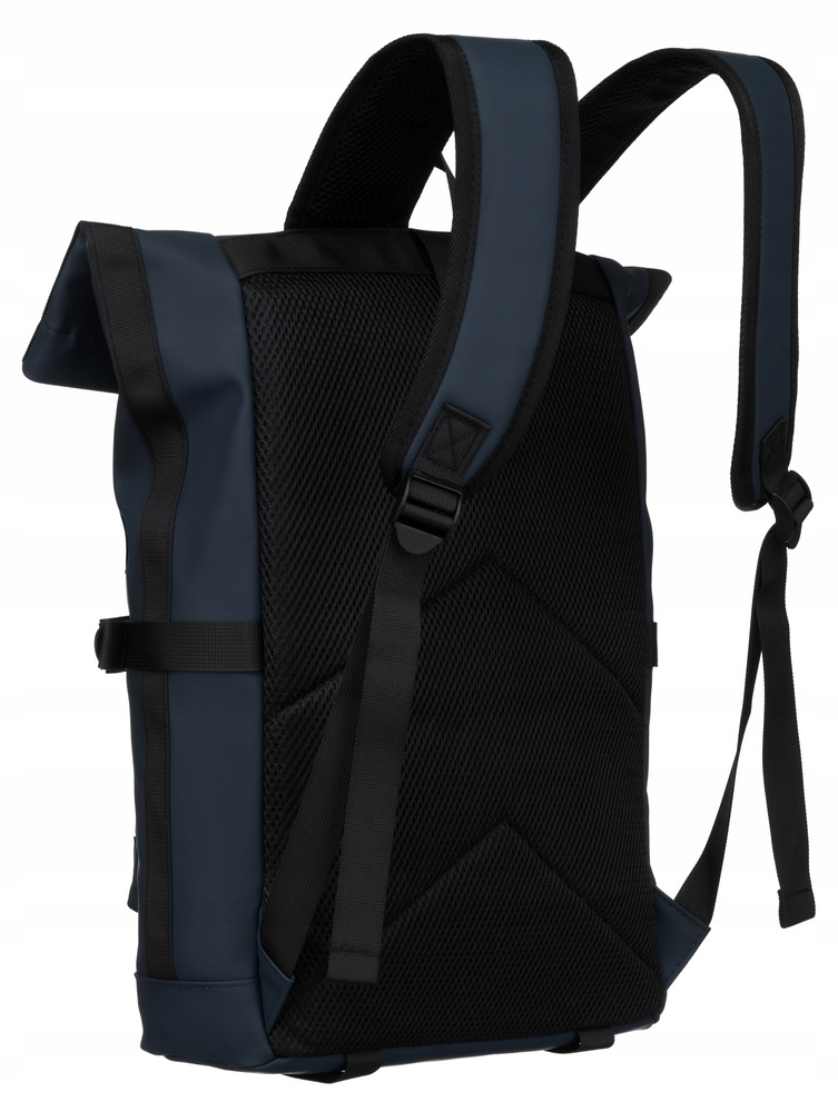 Miejski, pojemny plecak typu roll-top w granatowym kolorze z zewnętrzną kieszenią na suwak - Peterson - obrazek 5