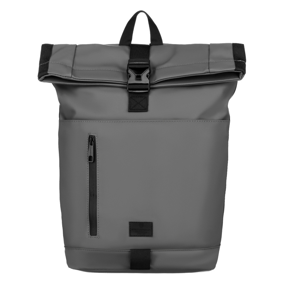Plecak miejski roll-top w szarym kolorze wykonany z wodoodpornego poliestru - Peterson - obrazek 2