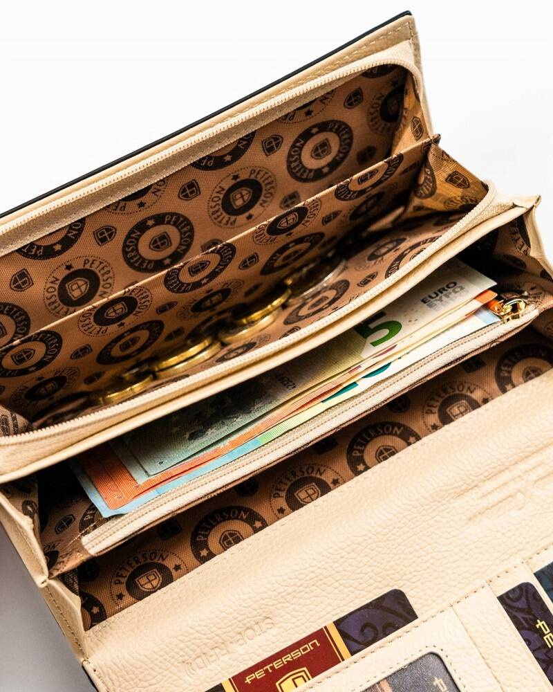 Duży, czarno-złoty portfel damski ze skóry naturalnej zamykany na zatrzask - Peterson - obrazek 9