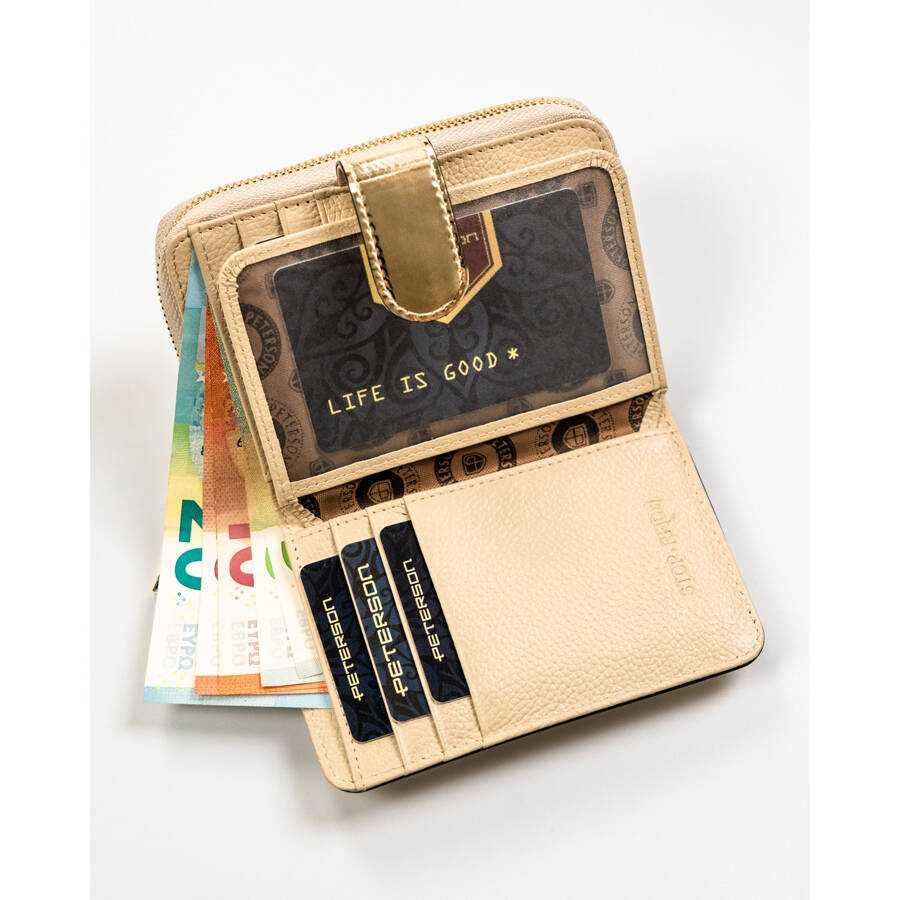 Elegancki, niewielki portfel w kolorze złotym wykonany ze skóry naturalnej - Peterson - obrazek 13