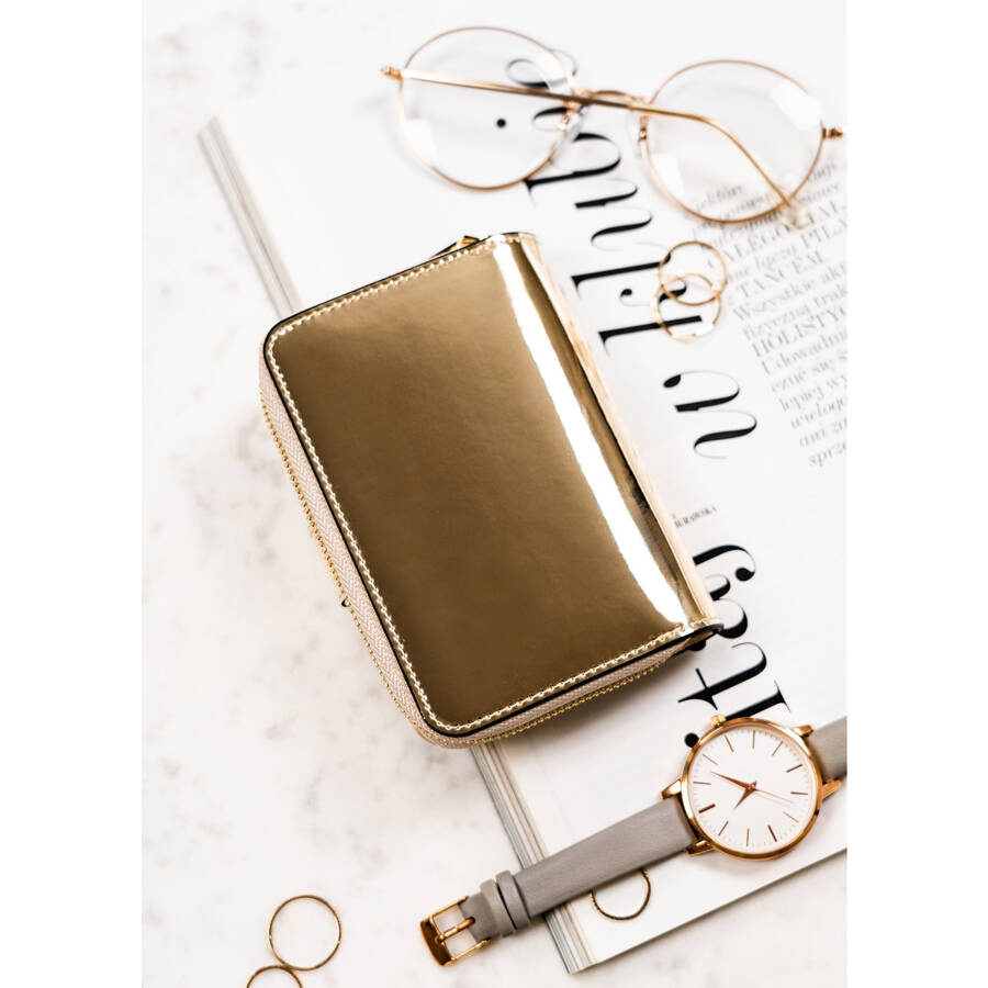 Elegancki, niewielki portfel w kolorze złotym wykonany ze skóry naturalnej - Peterson - obrazek 7