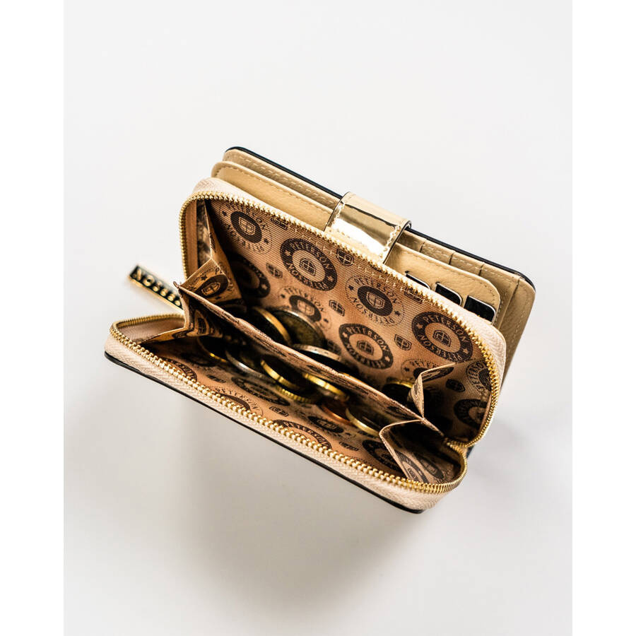 Elegancki, niewielki portfel w kolorze złotym wykonany ze skóry naturalnej - Peterson - obrazek 15