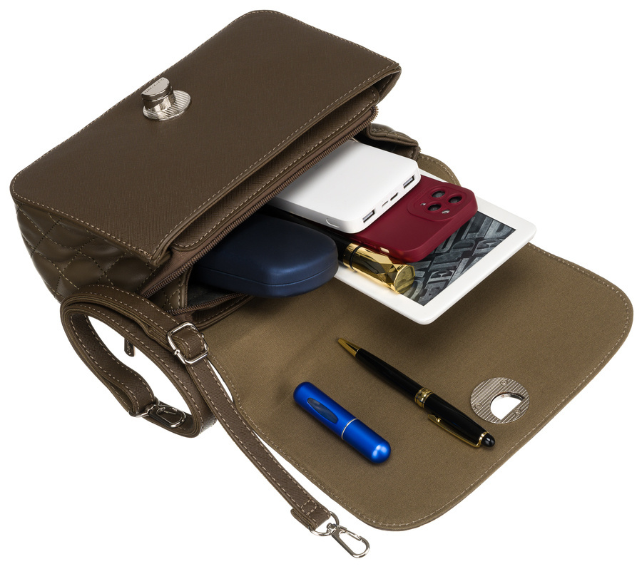 Stylowa torebka listonoszka w kolorze khaki z zapięciem obrotowym - David Jones - obrazek 5