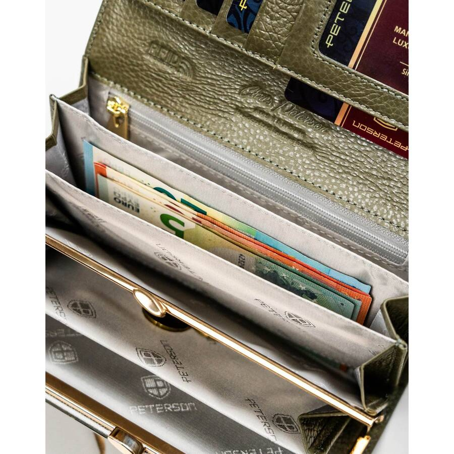 Szary portfel damski z lakierowanej skóry naturalnej na zatrzask - Peterson - obrazek 10
