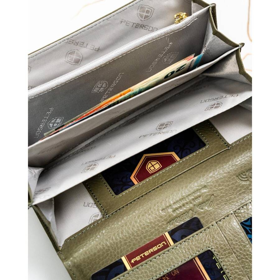 Lakierowany portfel damski w szarym kolorze z kieszenią na suwak - Peterson - obrazek 11