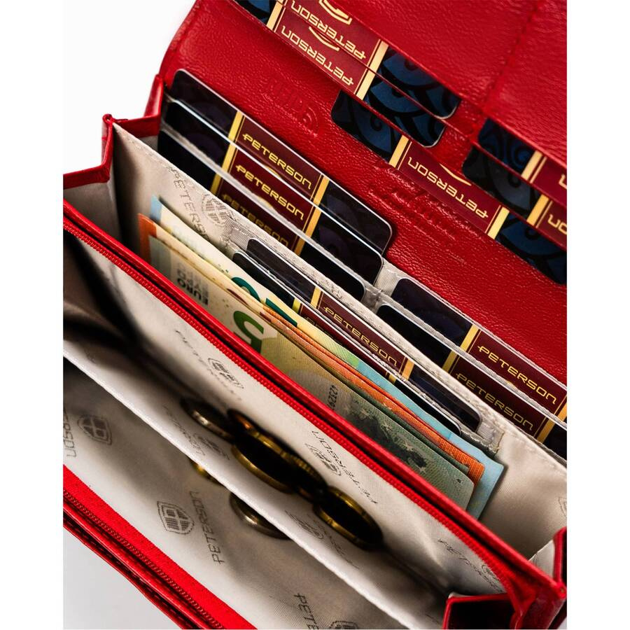 Duży i pojemny czerwony portfel damski z systemem RFID - Peterson - obrazek 9