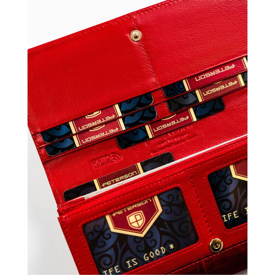 Duży i pojemny czerwony portfel damski z systemem RFID - Peterson - obrazek 11