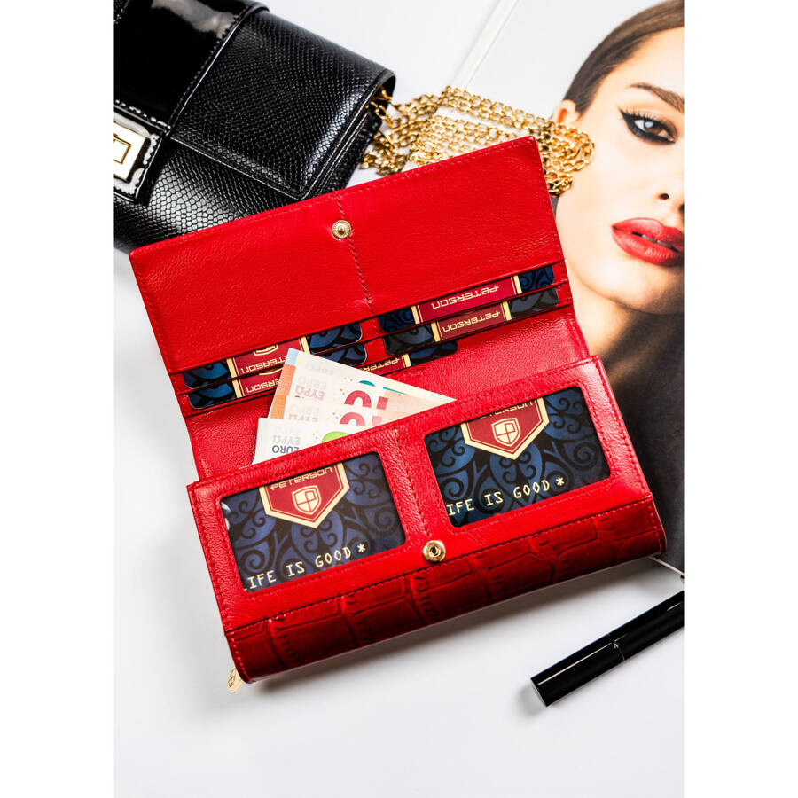 Duży i pojemny czerwony portfel damski z systemem RFID - Peterson - obrazek 5