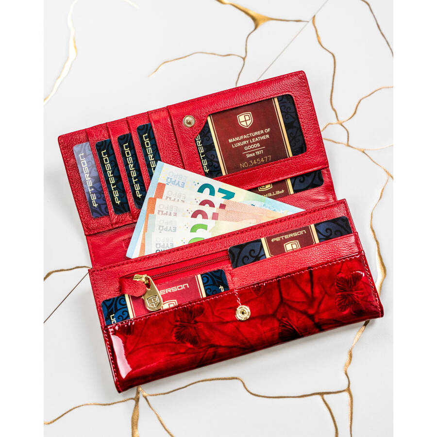 Duży portfel damski z wieloma przegródkami czerwony - Peterson - obrazek 7