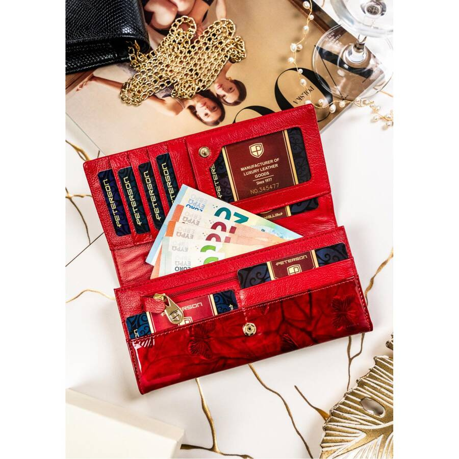 Duży portfel damski z wieloma przegródkami czerwony - Peterson - obrazek 5