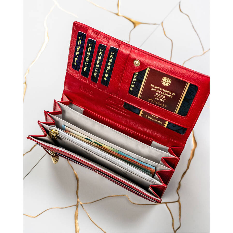 Duży portfel damski z wieloma przegródkami czerwony - Peterson - obrazek 9
