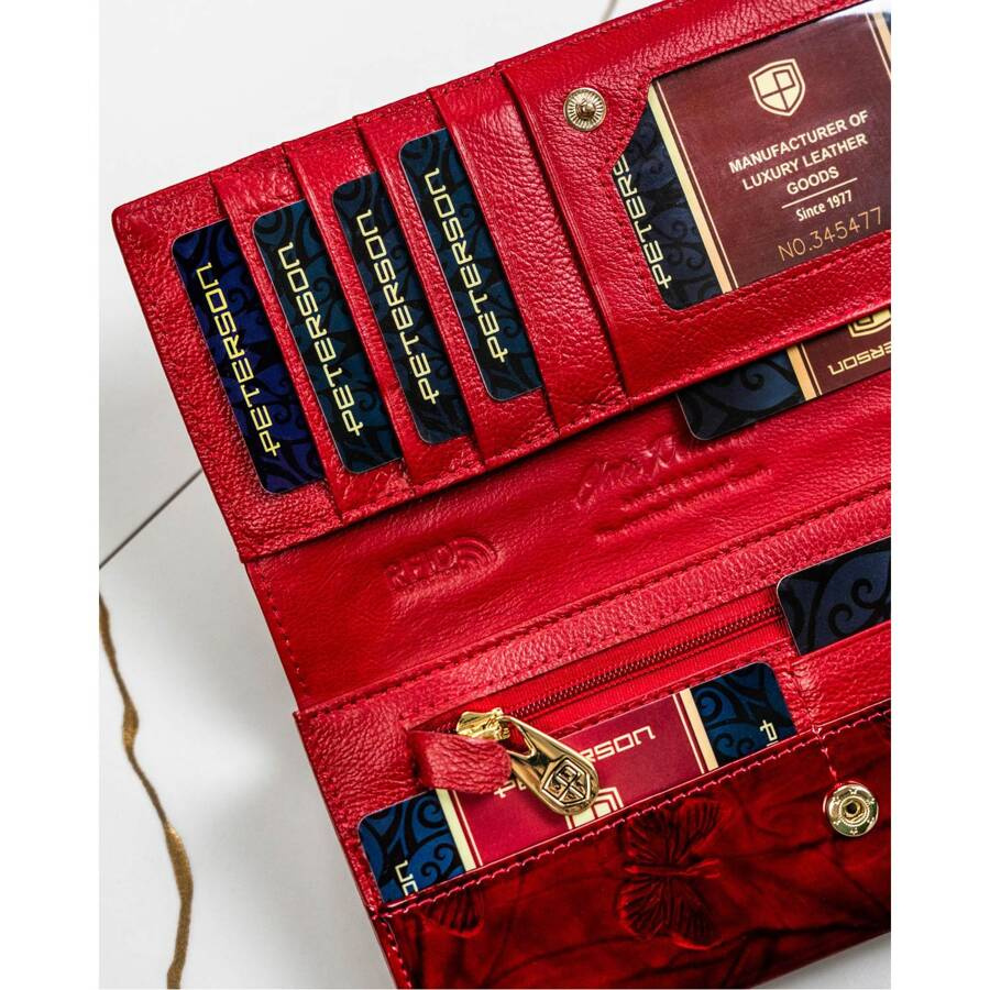 Duży portfel damski z wieloma przegródkami czerwony - Peterson - obrazek 8