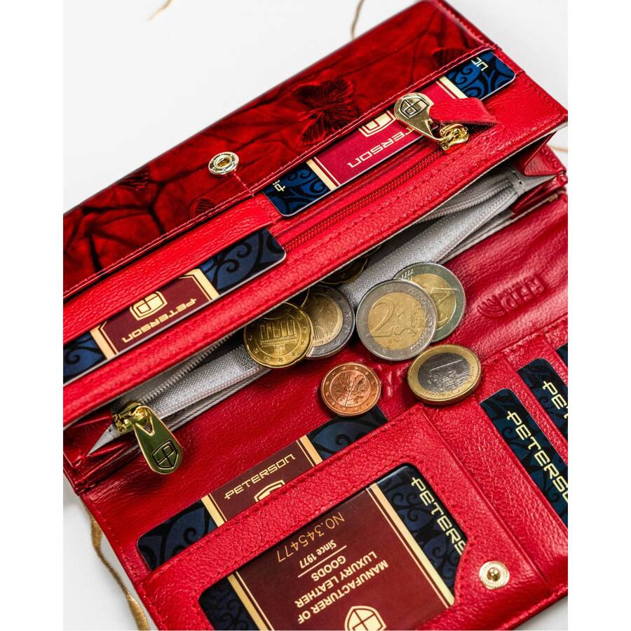 Duży portfel damski z wieloma przegródkami czerwony - Peterson - obrazek 12