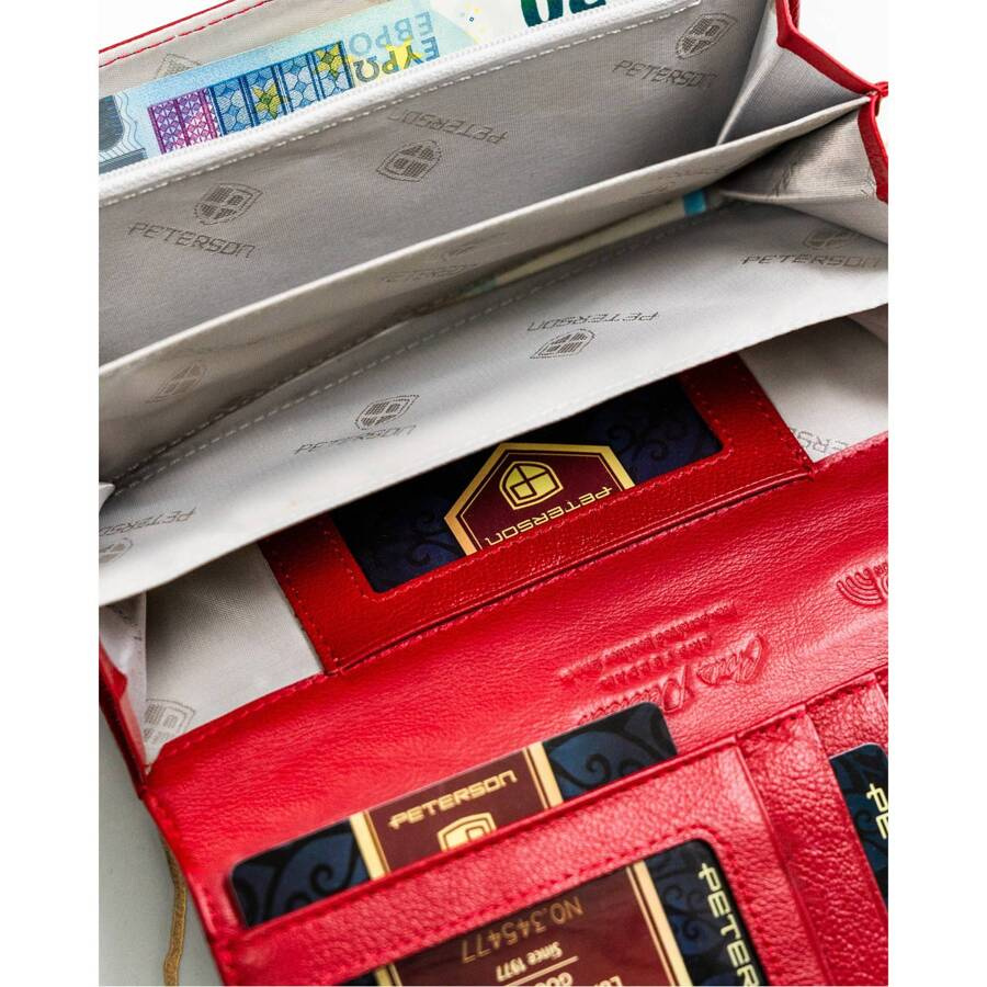 Duży portfel damski z wieloma przegródkami czerwony - Peterson - obrazek 10