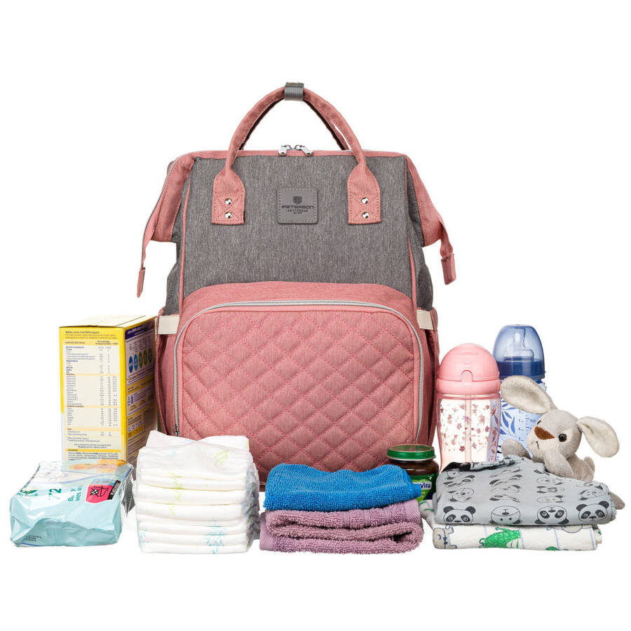 Plecak damski typu mommy bag w szaro-różowym kolorze - Peterson - obrazek 8