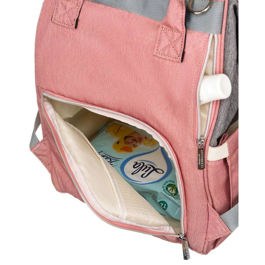 Plecak damski typu mommy bag w szaro-różowym kolorze - Peterson - obrazek 9