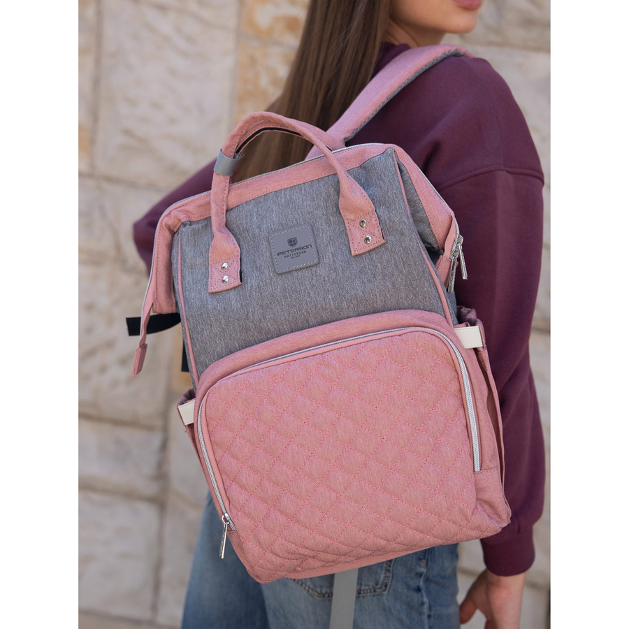 Plecak damski typu mommy bag w szaro-różowym kolorze - Peterson - obrazek 7