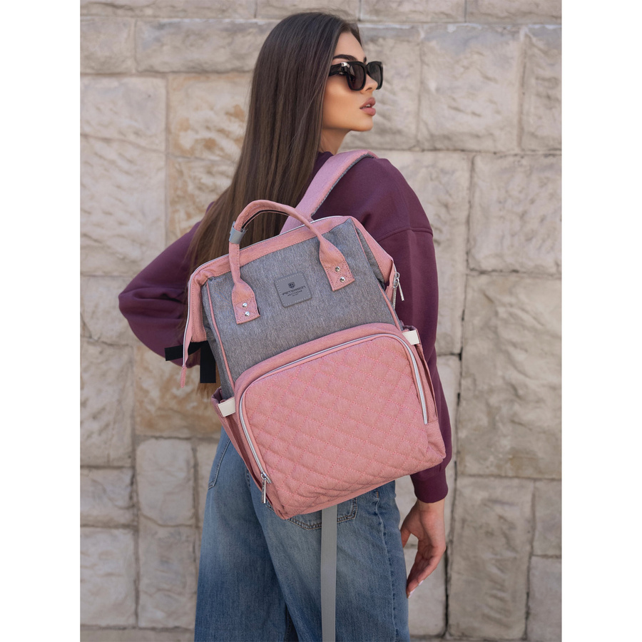 Plecak damski typu mommy bag w szaro-różowym kolorze - Peterson - obrazek 2