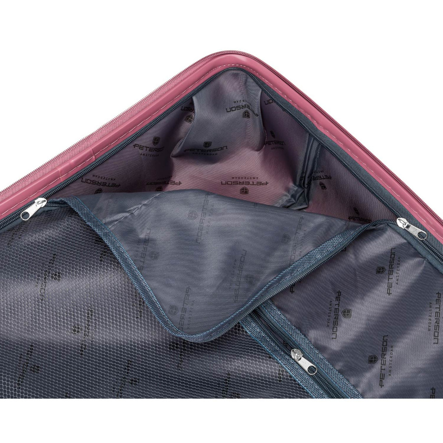 Kabinowa walizka różowa z czterema kółkami na podróże, Peterson - obrazek 9