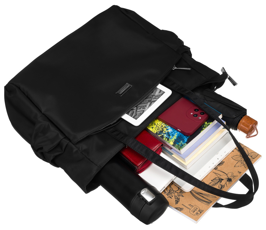 Czarny shopper bag torebka mieszcząca A4 - Peterson - obrazek 11
