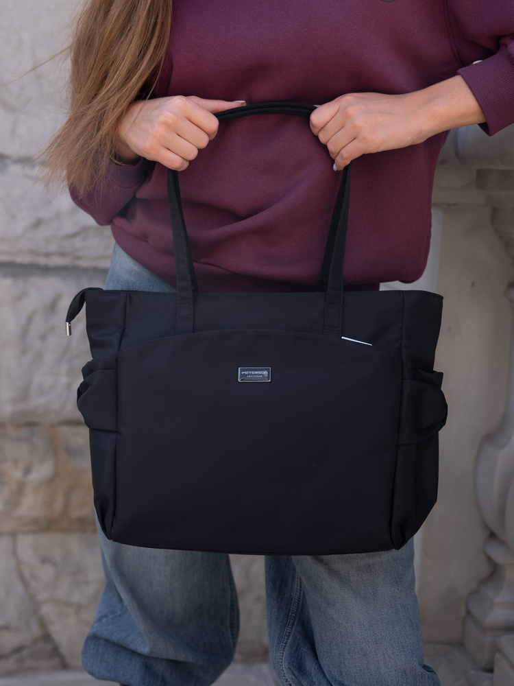 Czarny shopper bag torebka mieszcząca A4 - Peterson - obrazek 8