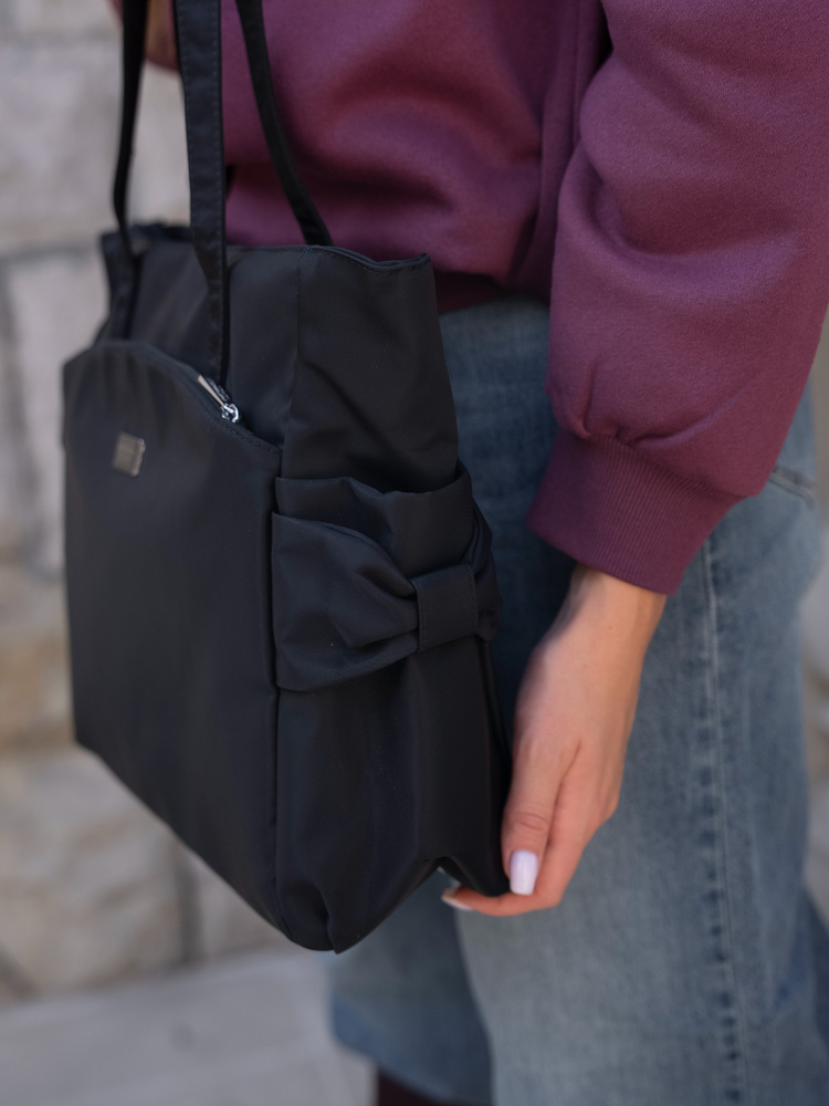 Czarny shopper bag torebka mieszcząca A4 - Peterson - obrazek 12