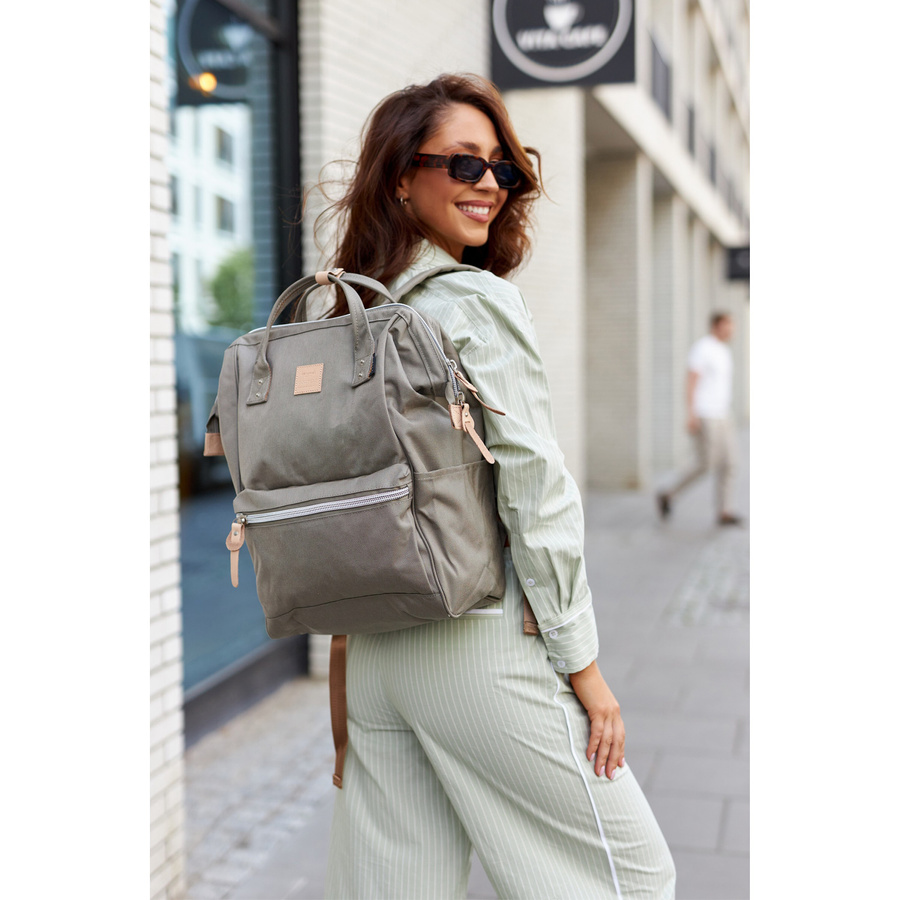 Pojemny plecak miejski szkolny w szarym kolorze - Himawari - obrazek 2