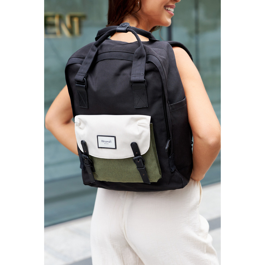Plecak na laptopa czarny z zieloną kieszenią - Himawari - obrazek 5