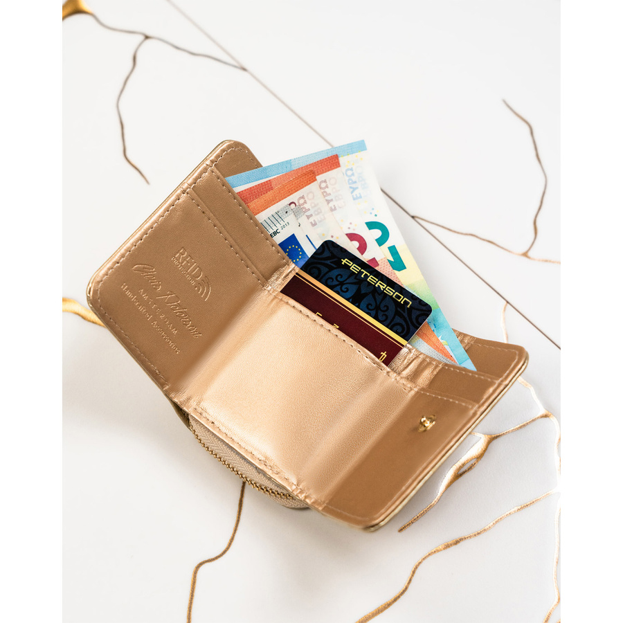 Złoty damski portfel RFID z zatrzaskiem - Peterson - obrazek 7