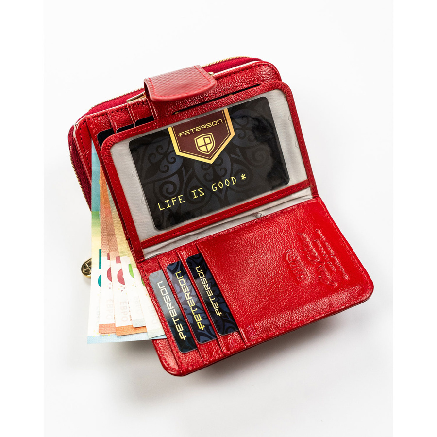 Skórzany portfel damski na zatrzask z RFID - Peterson - obrazek 9