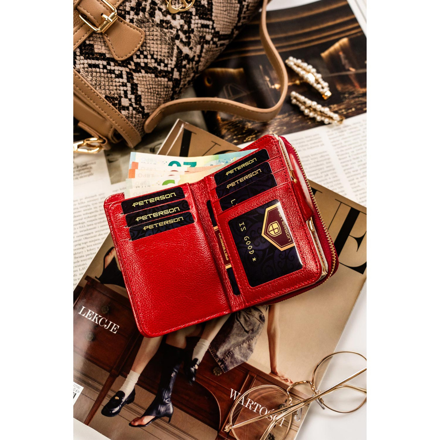 Skórzany portfel damski na zatrzask z RFID - Peterson - obrazek 5