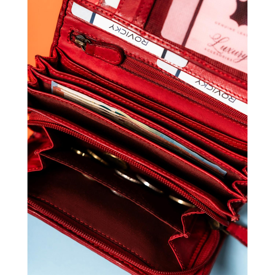 Czerwony portfel damski z tłoczeniem geometrycznym - Rovicky - obrazek 9