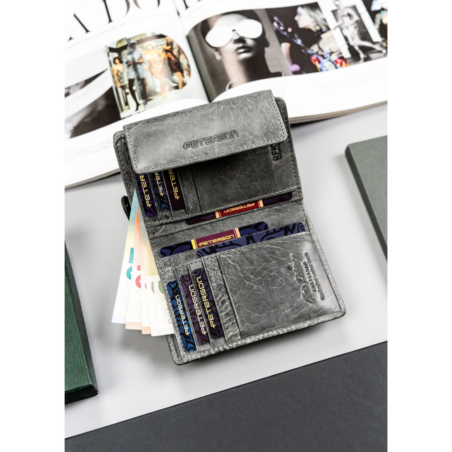 Elegancki portfel na karty i monety z cieniowanej skóry naturalnej - Peterson - obrazek 5