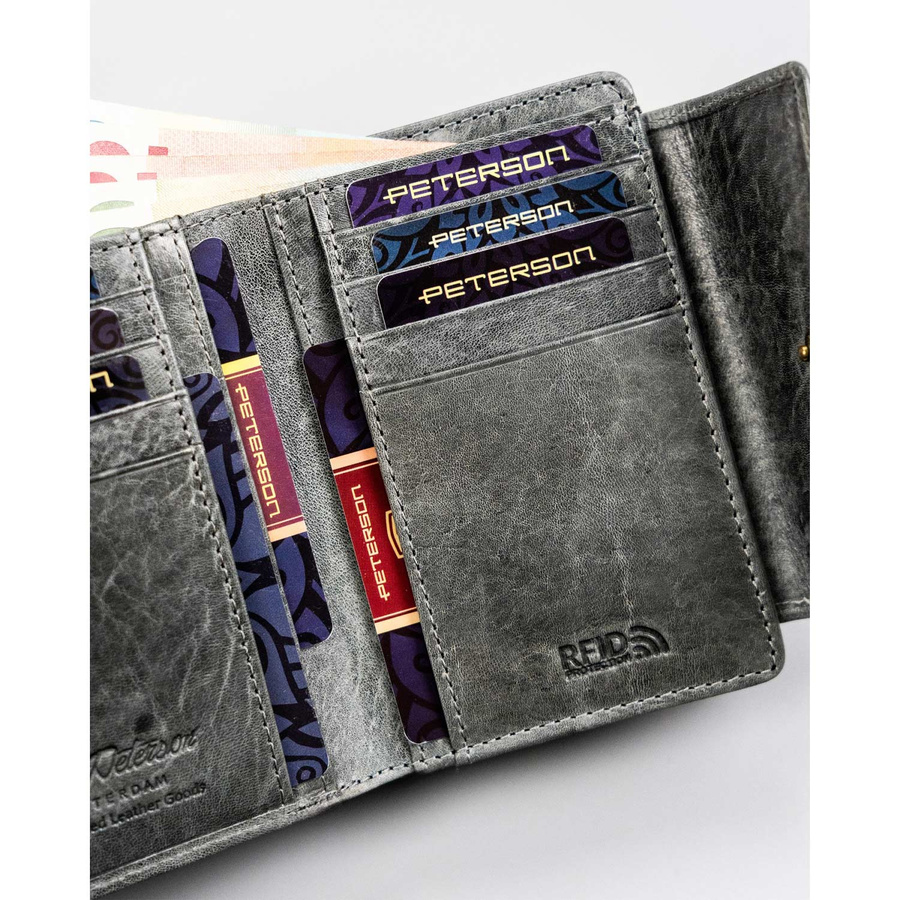 Elegancki portfel na karty i monety z cieniowanej skóry naturalnej - Peterson - obrazek 8
