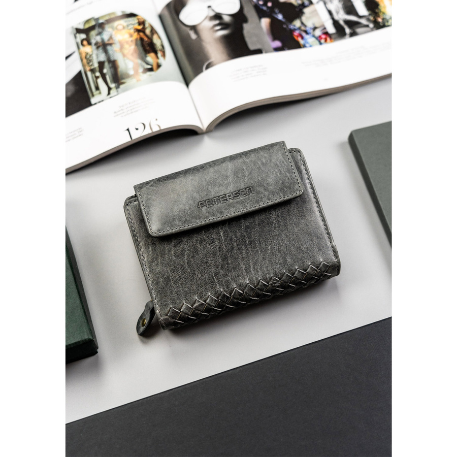 Elegancki portfel na karty i monety z cieniowanej skóry naturalnej - Peterson - obrazek 2