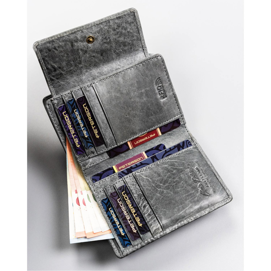 Elegancki portfel na karty i monety z cieniowanej skóry naturalnej - Peterson - obrazek 7