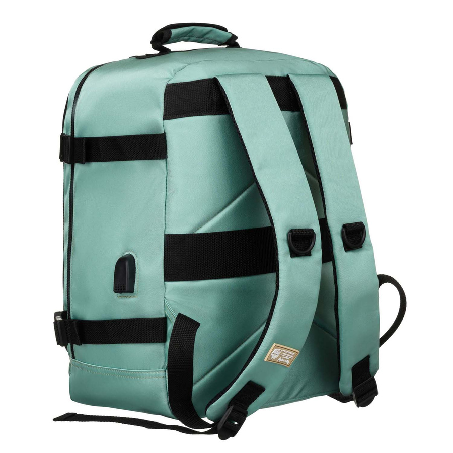 Dwukomorowy plecak podróżny w turkusowym kolorze z uchwytem na walizkę i portem USB - Peterson - obrazek 6