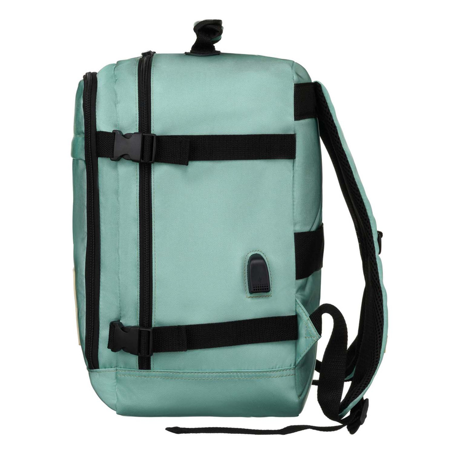 Dwukomorowy plecak podróżny w turkusowym kolorze z uchwytem na walizkę i portem USB - Peterson - obrazek 5
