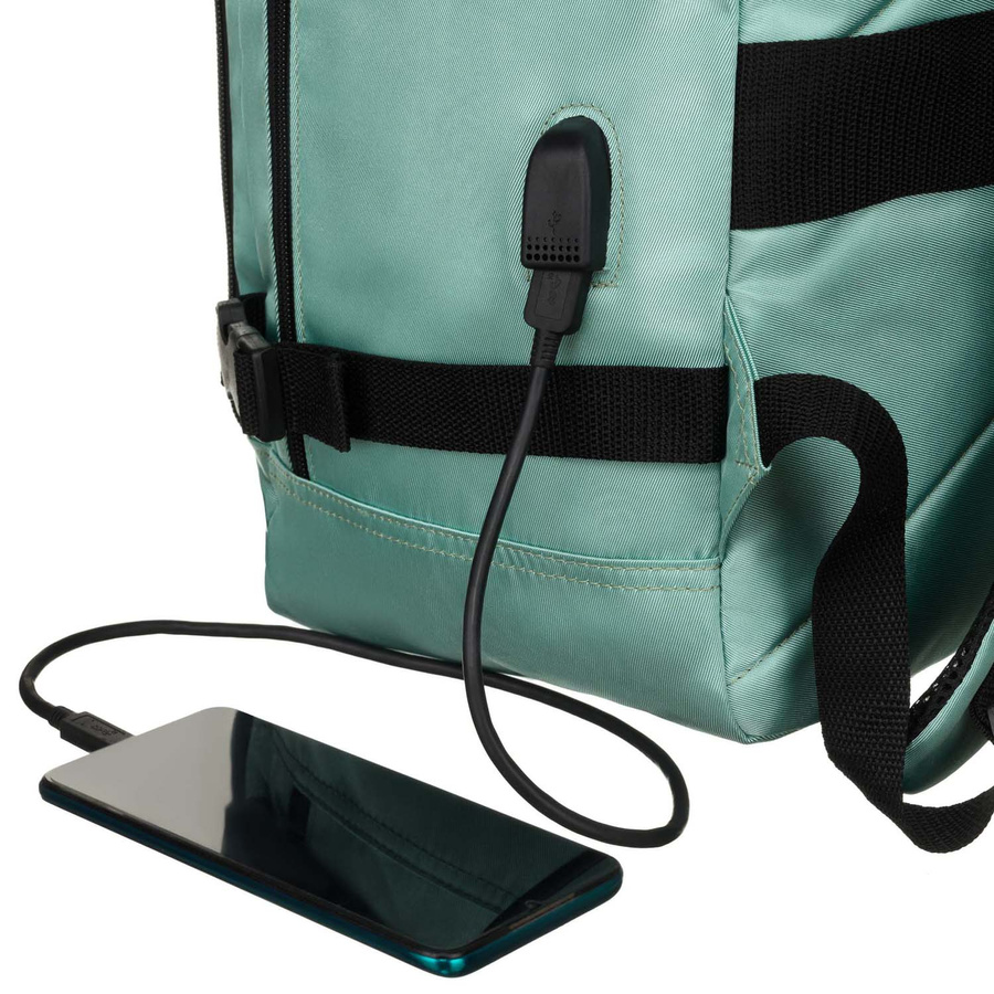 Dwukomorowy plecak podróżny w turkusowym kolorze z uchwytem na walizkę i portem USB - Peterson - obrazek 15