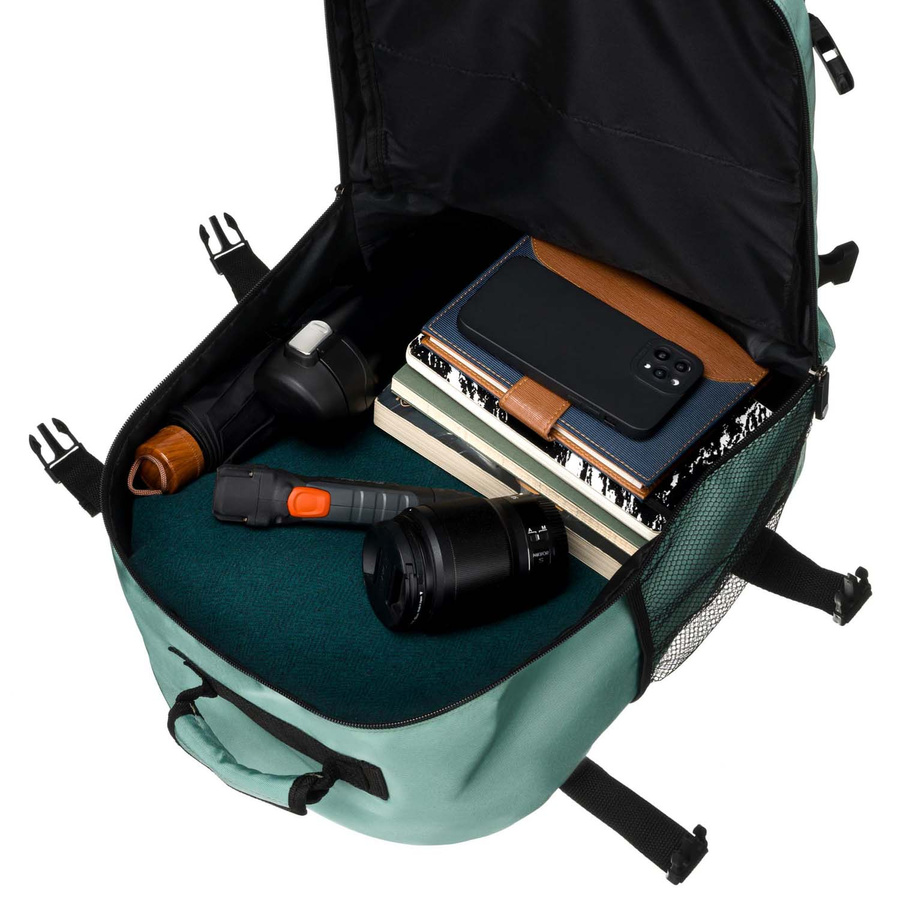 Dwukomorowy plecak podróżny w turkusowym kolorze z uchwytem na walizkę i portem USB - Peterson - obrazek 10