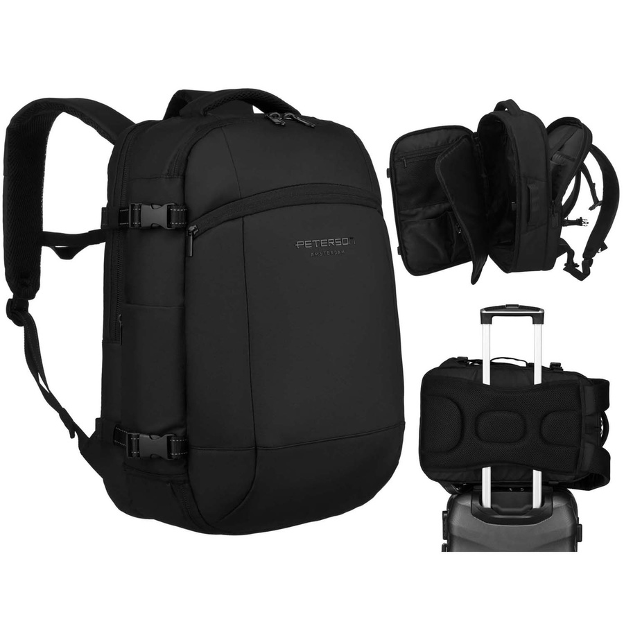 Czarny plecak podróżny z komorą próżniową i portem USB - Peterson - obrazek 2