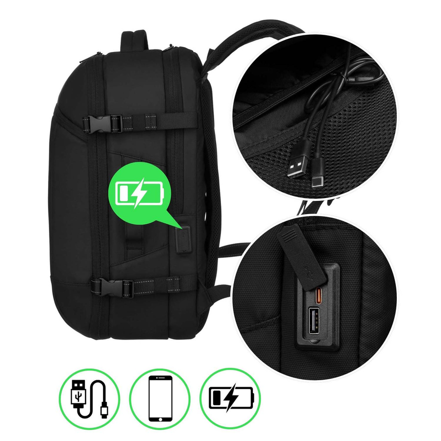 Czarny plecak podróżny z komorą próżniową i portem USB - Peterson - obrazek 5
