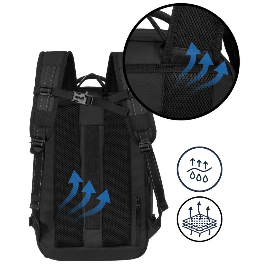 Pojemny plecak podróżny w czarnym kolorze z komorą próżniową i kieszenią na laptopa - Peterson - obrazek 6