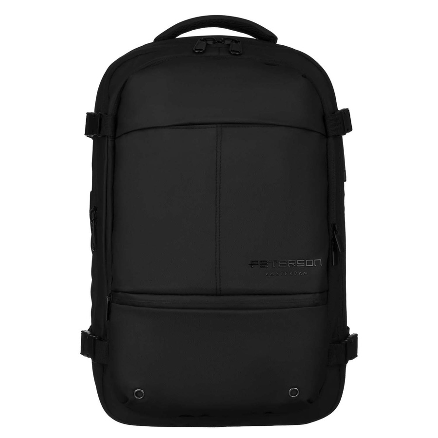 Pojemny plecak podróżny w czarnym kolorze z komorą próżniową i kieszenią na laptopa - Peterson - obrazek 2